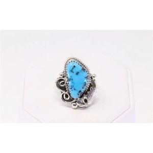Turquoise Sterling Silver Ring Native American Navajo Handmade By Roberta Begay